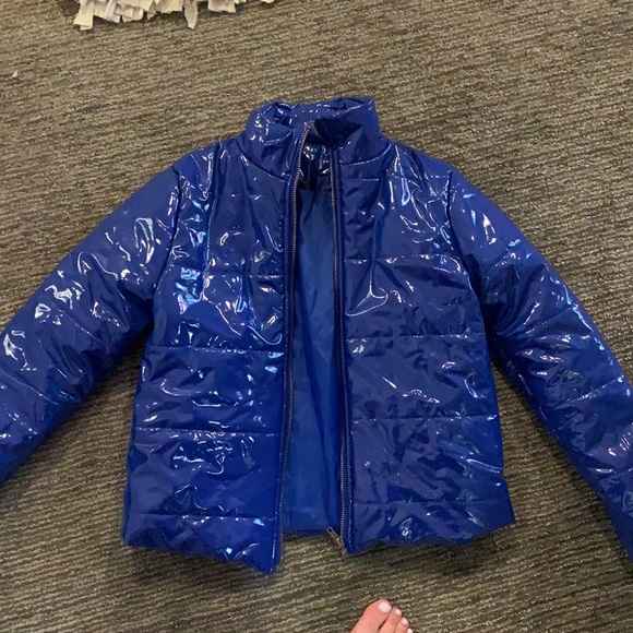 Royal Blue Puffer Jacket Coat Shiny 
